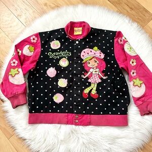 Vintage Strawberry Shortcake Girls Snap Front Lined Bomber Jacket